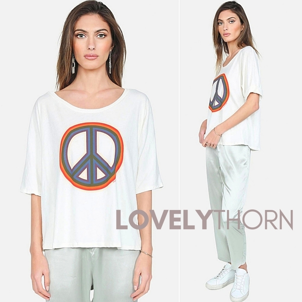 LAUREN MOSHI // ltd ed barbie rainbow peace print soft crop vintage feel top - Picture 12 of 12